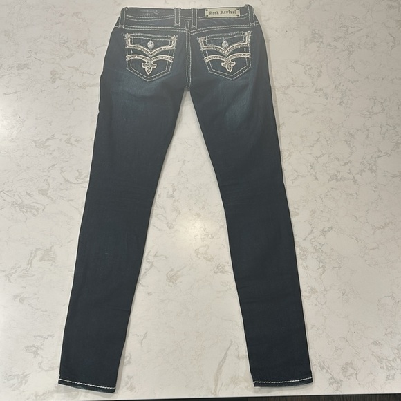 Rock Revival Karla Skinny Jean 27 Embellished Bling Low Rise Dark Wash - Picture 3 of 16
